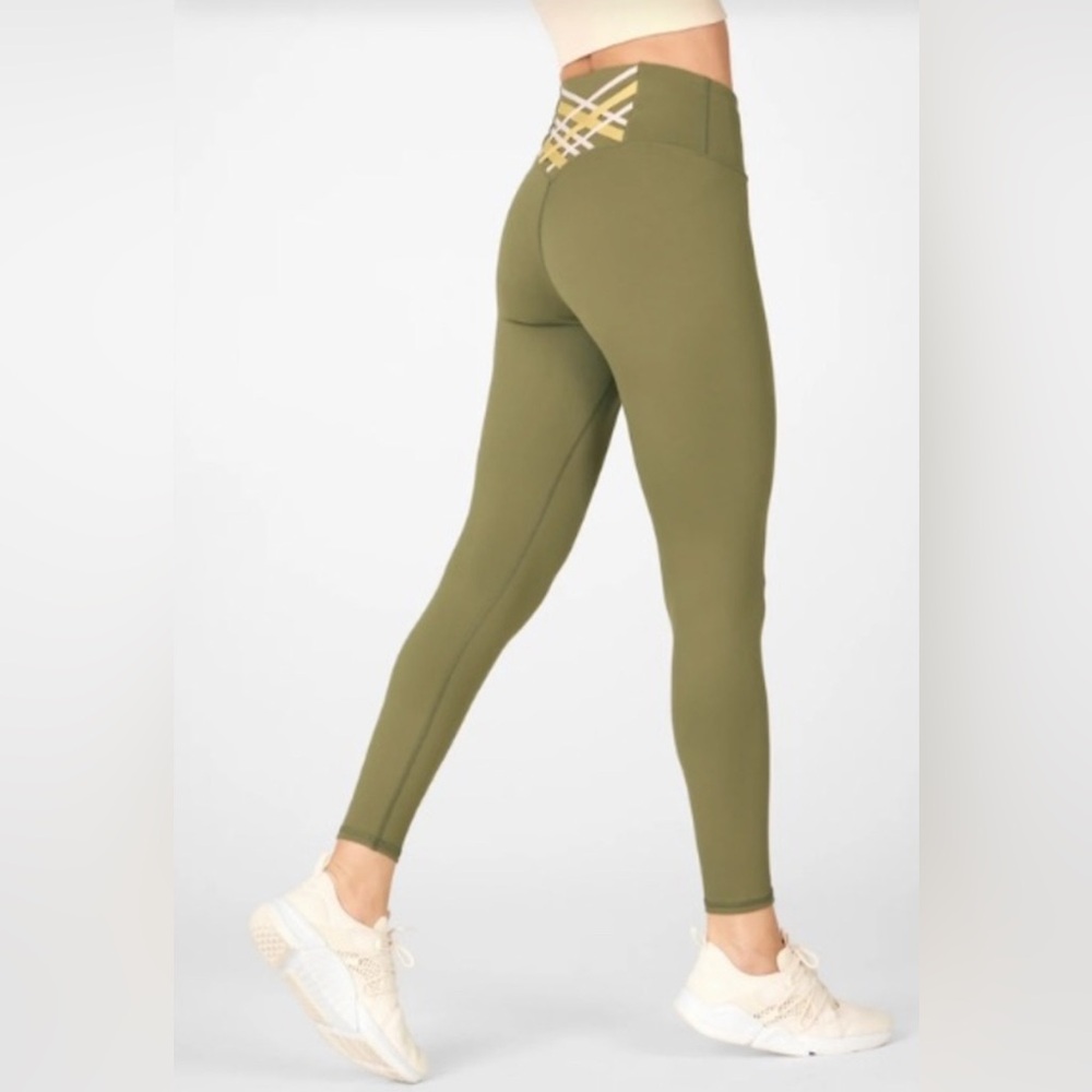 Fabletics Powerhold Olive Green High-Waist Strappy Leggings